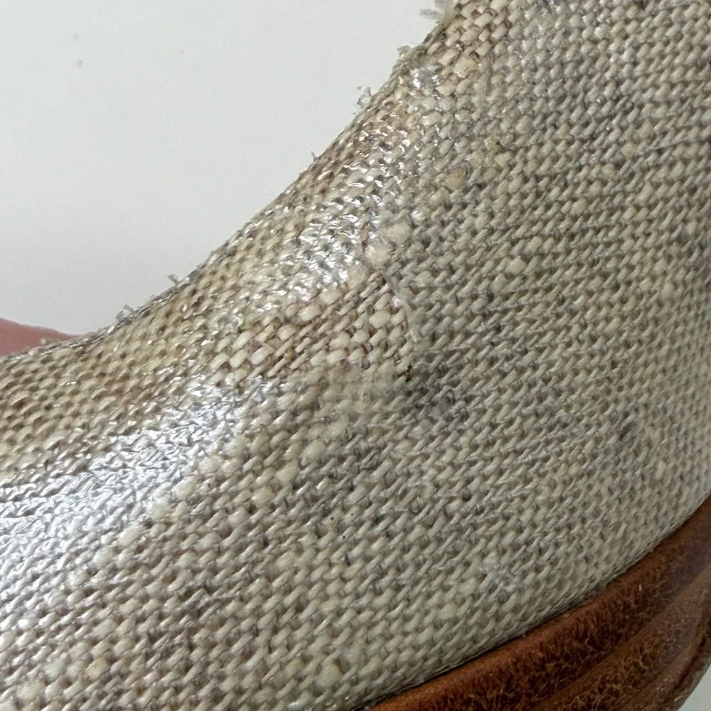 Stuart‎ Weitzman Pumps Womens Gold Metallic Linen Stacked Heel Classic 8M